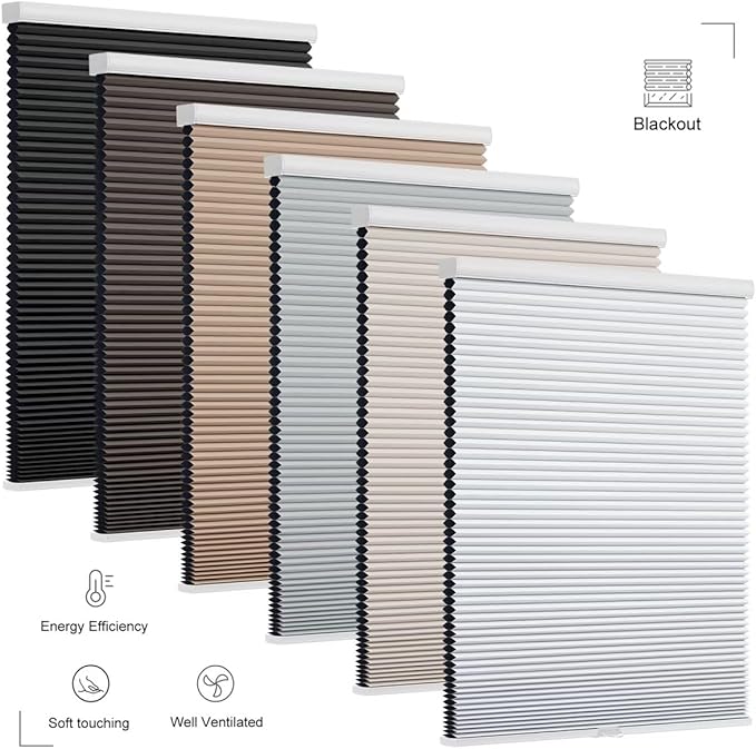Changshade Cordless Cellular Shades, Blackout Honeycomb Shades for Windows, Pull Down Pleated Blinds, Easy to Install for Indoor Windows and French Doors,36" W x 72" H, Light Brown