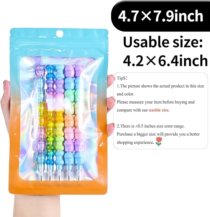 100 Pack Resealable Plastic Bags for Food Storage, Zipper Bags with Clear Front Window, Packaging Pouch for Small Business (Green & Orange, 4.7x7.9 inch)