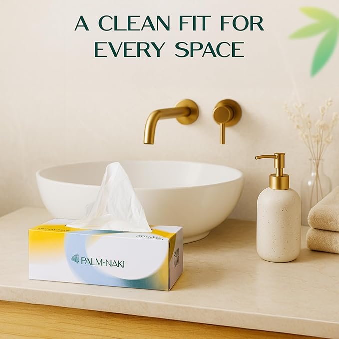 100% Bamboo Facial Tissue | 3-Ply Strong | Lint-Free, Fragrance-Free | Gentle for Sensitive Skin | BPA & PFAS-Free, FSC Certified | 18 Boxes (125 Sheets/Box) | PALM NAKI
