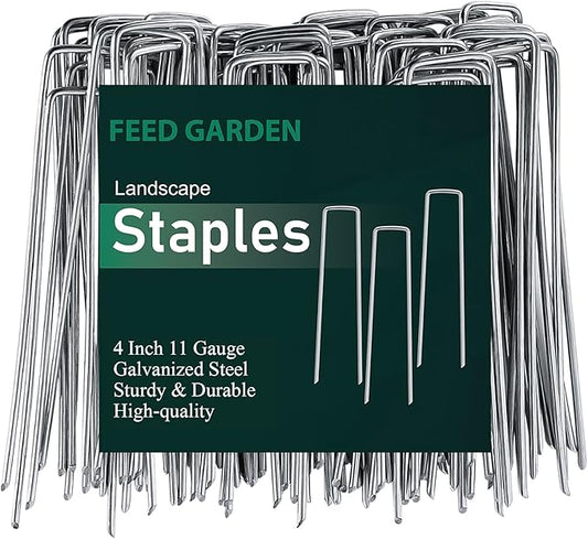 FEED GARDEN 4 Inch 25 Pack Galvanized Landscape Staples 11 Gauge Anti-Rust Garden Stakes Landscaping Fabric SOD Pins Yard Stakes for Weed Barrier Fabric
