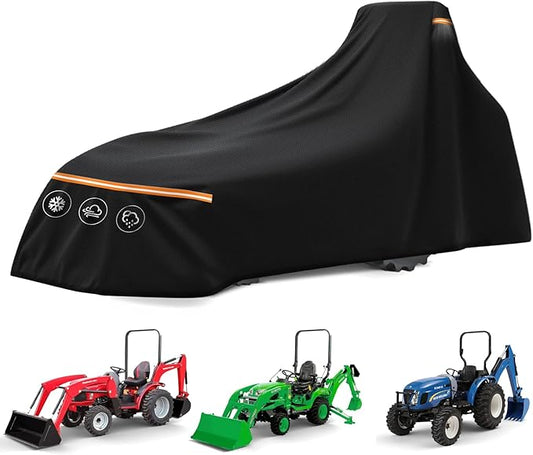 Heavy Duty Tractor Cover with Backhoe Waterproof 600D Oxford – Fits John Deere, Kubota, Mahindra, New Holland, Massey Ferguson Compact Tractors with Backhoe – All Weather Protection with Storage Bag