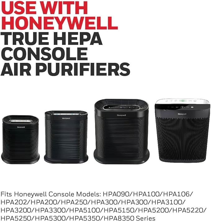 Honeywell HEPA Air Purifier Filter R, 3-Pack for HPA 100/200/300 and 5000 Series - Airborne Allergen Air Filter Targets Wildfire/Smoke, Pollen, Pet Dander, and Dust, White