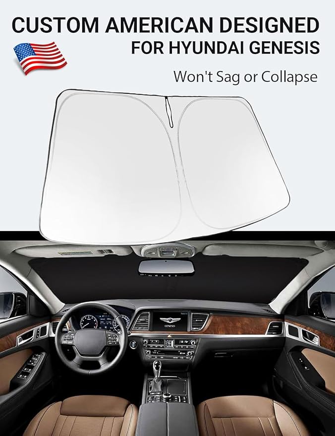 Proadsy 2025 Upgrade Windshield Sun Shade Custom Fit 2015 2016 Hyundai Genesis Foldable Front Sunshade Protector Sun Visor Blocks UV Rays Keep Car Cooler