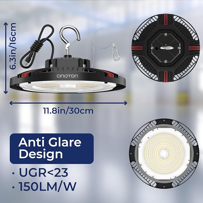 CINOTON 210W UFO LED High Bay Light, Aluminum LED Shop Lights with 31500LM, 5000K Commercial Bay Lighting for Warehouse Garage Workshop Factory, 6' Cable & Safety Rope, ETL Listed 4 Pack