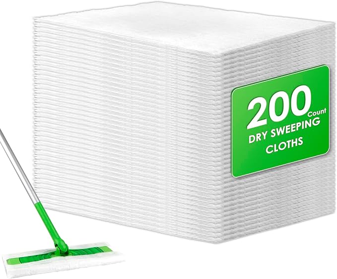 (200 Count) Disposable Dry Sweeping Cloths Pads Compatible with Swiffer Sweeper, Sweeper Dry Mop Refills, Dry Mop Pads for Floor Mopping and Cleaning, Electrostatic Cloths, 12.2 x 8.66 inch