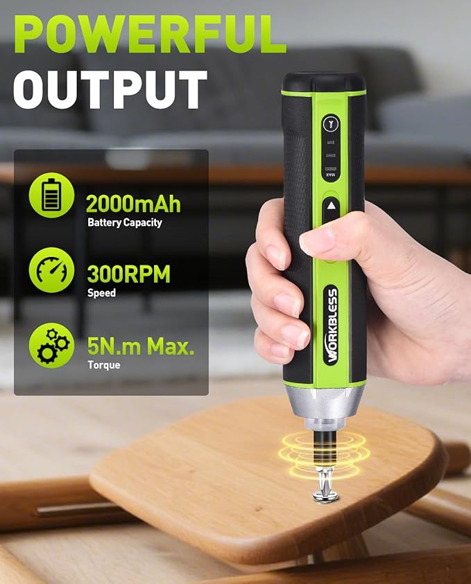 Electric Screwdriver Set, 3.7V Cordless Screwdriver with 3 Torque Settings, 300RPM & 5N.m Max Torque, LED Light, USB-C Charging Cable with 26Pcs Accessory Kit for Furniture, DIY