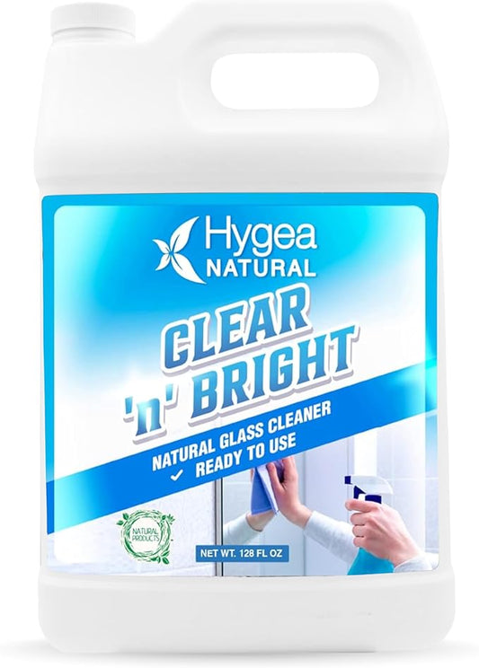 Hygea Natural Clear 'n' Bright - Glass Cleaner Spray - Streak-Free & Ammonia-Free Window Cleaning - Eyeglass, Window & Mirrors Cleaning Supplies - Safe & Fast with Natural Ingredients (1 Gallon)