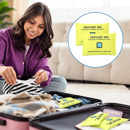 10 Packs 100g Rechargeable Silica Gel Desiccant Moisture Absorbing Bag for Storage Bin Indicating Silica Gel Desiccant Packet Reusable Dehumidifier Bag for Home Closet Car (5 x 3.5 Inches)