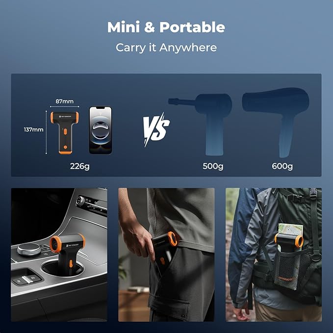 K&F Concept Compressed Air Duster, 3 Gear Adjustable 110000RPM Electric Air Duster, Adjustable&Portable Air Blower for Deep Computer Clean, Keyboard, Car Dry, Home - Replace Compressed Air Cans