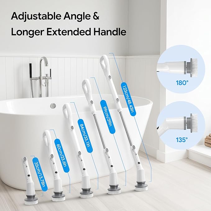 Electric Spin Scrubber, 2025 New Cordless Cleaning Brush, Shower Cleaning Brush with 7 Replaceable Brush Heads, Power Scrubber 3 Adjustable Speeds, Detachable Long Handle & IPX7 Waterproof