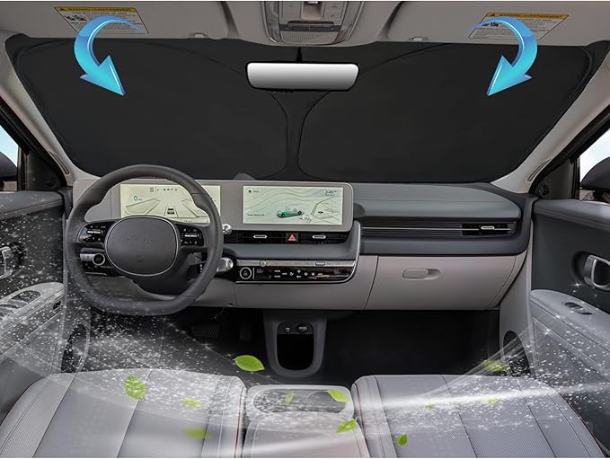 SKTU 2023 2024 Ioniq 5 Front Windshield Sunshade for 2022 2023 2024 Hyundai Ioniq 5 Windshield Sunshade Foldable for Blocks UV Rays and Blocks Heat and Sun Keeps Vehicle Cool