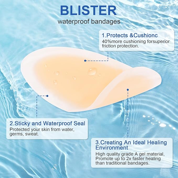 XSEINO Better Blister Bandages - 40ct - Water Resistant - 40% More Cushioning - Hydrocolloid Bandages for Foot, Toe, & Heel - Blister Pads for Prevention & Recovery - Super Quantity Variety Pack