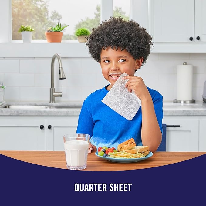 Sparkle Tear-A-Square Paper Towels, 2 Double Rolls = 4 Regular Rolls, Back-to-School Essentials, Customizable Sheets for Lunchboxes, Art Projects, Classrooms, and Home (Pack of 2)