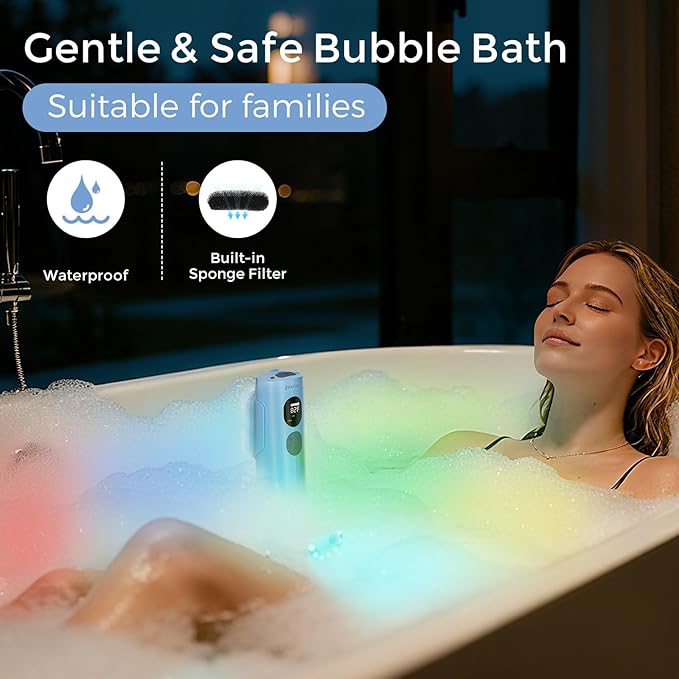 Bath Jets for Tub Bath Jet/Bubble Mode Portable Spa Rechargeable 3-Level Adjustable 7 Colors RGB Breathing Light Digital Display Screen for Home/Bathtub/Jacuzzi Christmas Gifts for Women