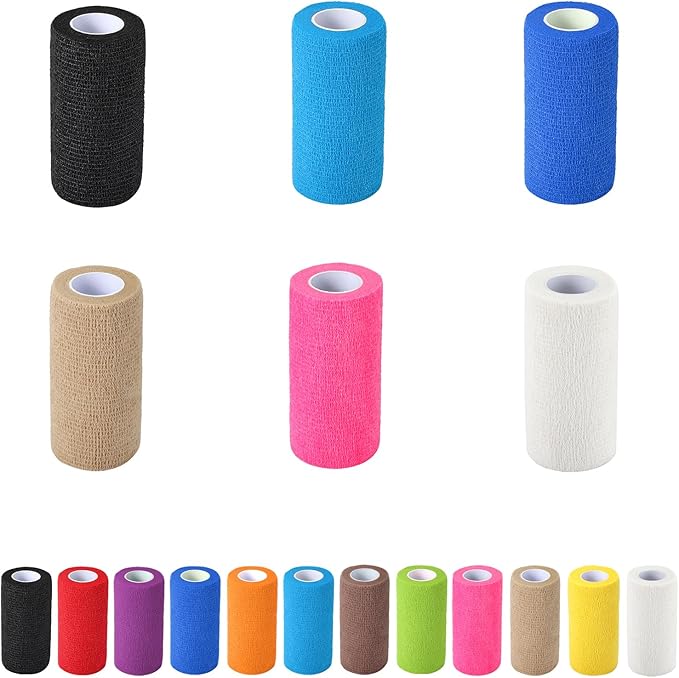 6 Pack Self Adhesive Bandage Wrap, 4 in x 5 Yards Non-Woven Self Adherent Cohesive Bandage, Vet Wrap Wound Tape for Thumb Finger Wrist Knee Ankle, Mix Colors