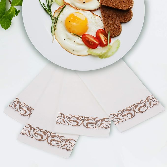 FOCUSLINE 100 Linen Feel Bathroom Napkins, Soft and Absorbent Disposable Guest Towels, Cloth-Like Paper Hand Towels Decorative Napkins for Dinners, Parties, Weddings or Events, Rose Gold, 12" x 17"