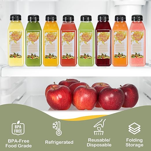 24pcs 16oz Empty Plastic Juice Bottles with Caps Reusable Food Grade Drink Bottles with Leak-Proof Tamper Evident Caps Bulk Clear Beverage Containers for Homemade Drinks Smoothie Milk