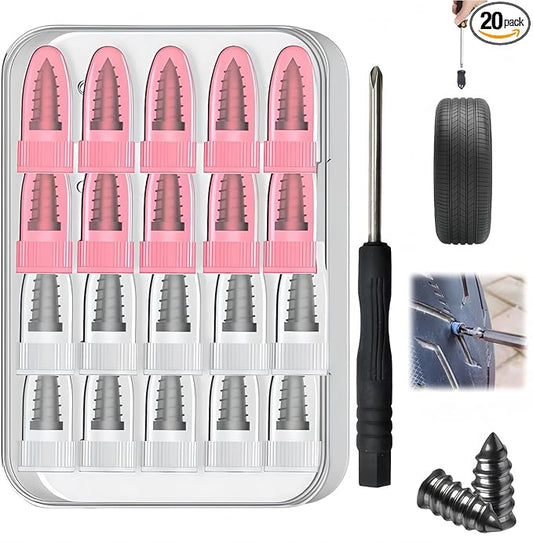 Tire Plug Screw Kit for Car, SUV & Truck - Durable Tire Repair with Screwdriver, Permanent On The Road Emergency Flat Tire Puncture Repair, Easy DIY Use, No Need to Take Off Tire (20pcs)