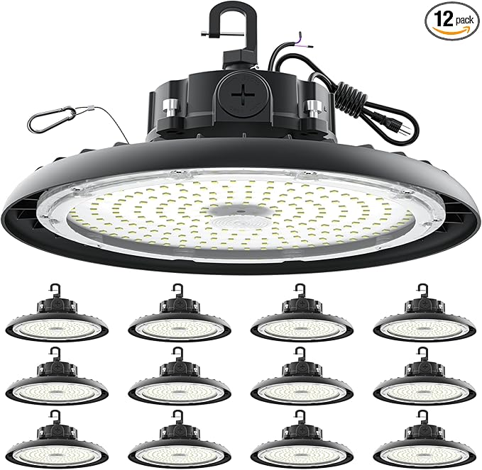AIKVSXER LED High Bay Lights 180W UFO Shop Lights 32400LM 6000K IP65 Commercial Bay Lighting Fixture 5ft Cable Plug & Play for Warehouse Factory Garage Workshop Barn 12 Pack