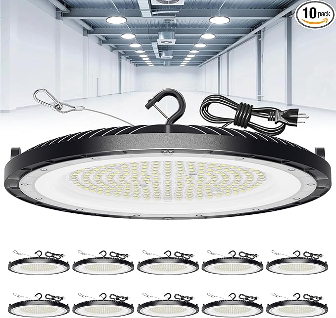 200W UFO LED High Bay Lights, 30000LM LED Shop Lights & Garage Lights, IP65 Waterproof 5000K Daylight, Industrial for Warehouse Factory Gym Barn (10 Pack)
