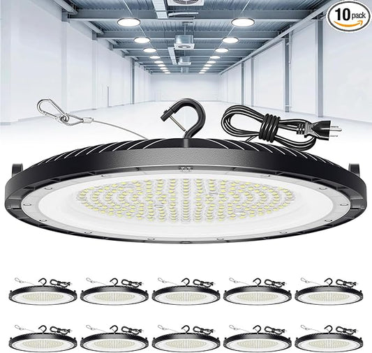 200W UFO LED High Bay Lights, 30000LM LED Shop Lights & Garage Lights, IP65 Waterproof 5000K Daylight, Industrial for Warehouse Factory Gym Barn (10 Pack)