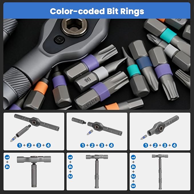 42 in 1 Magnetic Screwdriver Set, Ratchet Screwdriver Kit Precision Repair Tool with Assorted Bits Portable Screwdriver Set Ratchet Tool Kit for Electronics PC Phone Bicycle & Furniture