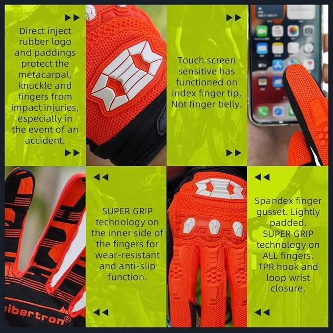 Seibertron Unisex BMX MX ATV MTB Racing Mountain Bike Bicycle Cycling Off-Road/Dirt Bike Gloves Road Racing Motorcycle Motocross Sports Gloves Touch Recognition Full Finger Glove