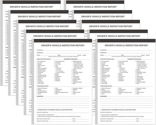 (10-Pack) Detailed Driver's Vehicle Inspection Report Book Format, 2-Ply Carbonless, 31 Sets of Forms per DVIR Log Book for Truck Drivers, 5.8" x 8.3"
