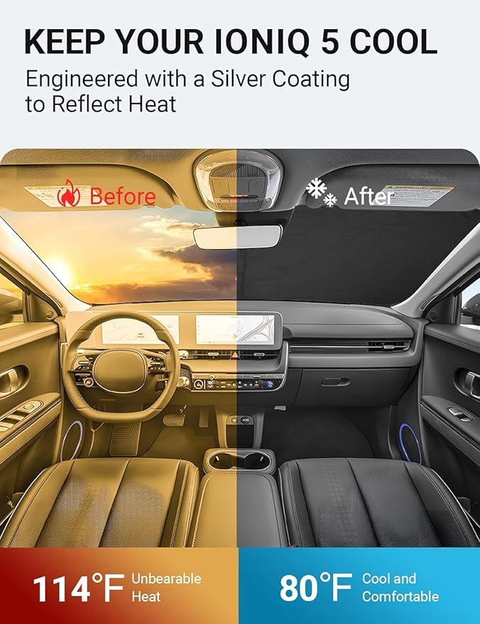 Proadsy 2025 Upgrade Windshield Sun Shade Custom Fit Hyundai Ioniq 5 2022-2024 2025 4-Layer Foldable Front Sunshade Protector Sun Visor Blocks UV Rays Keep Car Cooler Accessories