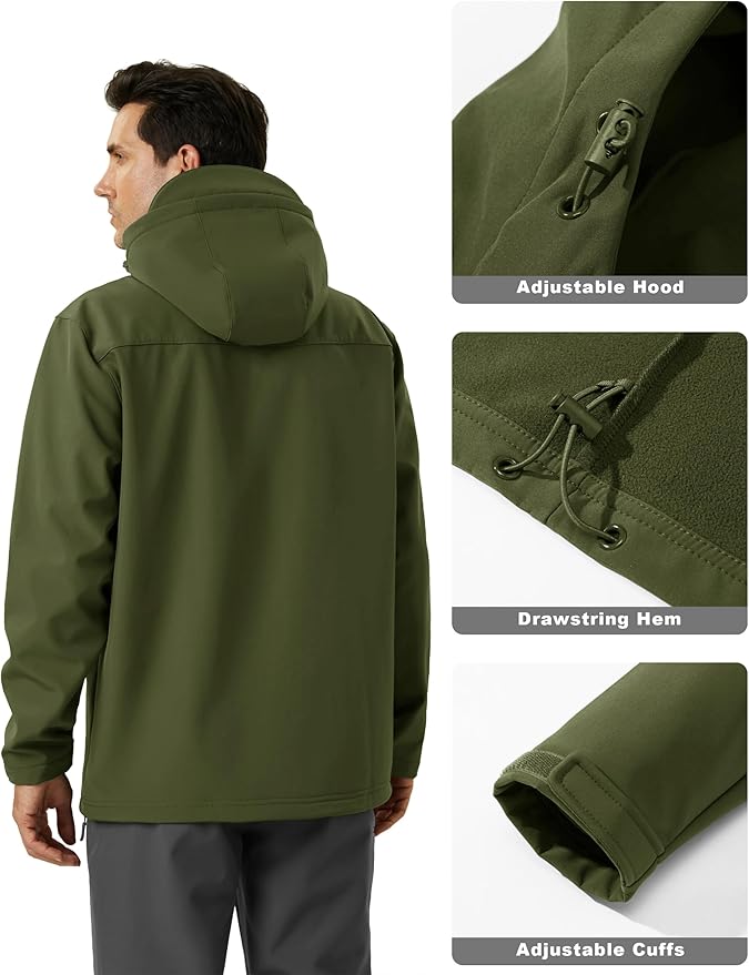 MAGCOMSEN Men's Waterproof Fleece Lined Rain Jacket Lightweight Softshell Raincoat with Hood Winter Hiking Windbreaker