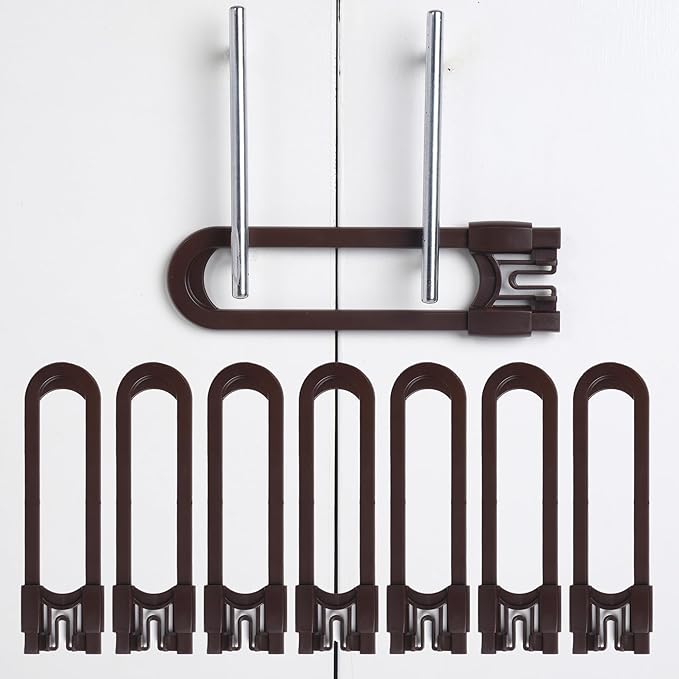 Sliding Cabinet Locks Baby Proofing – Adjustable Child Safety Latches for Knobs & Handles – 8 Pack – No Adhesive Drilling or Tools - Brown