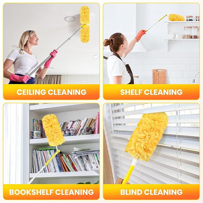 Dusters Refill Compatible with Swiffer Dusters for Cleaning, Feather & Microfiber 360 Heavy Duty Duster Refills for Dusting Furniture, Blinds, Ceiling Fans, Helps Remove Allergens,32 Count+1 Handle