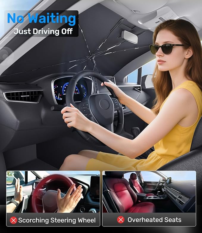 Zanch Upgrade Windshield Sun Shade, Custom Fit for Ford F150 2015-2025 [Titanium-Silver Reflective Coating] Blocks 99% UV & Heat, Sunshade Umbrella for F150 2015 ... 2022 2023 2024 2025