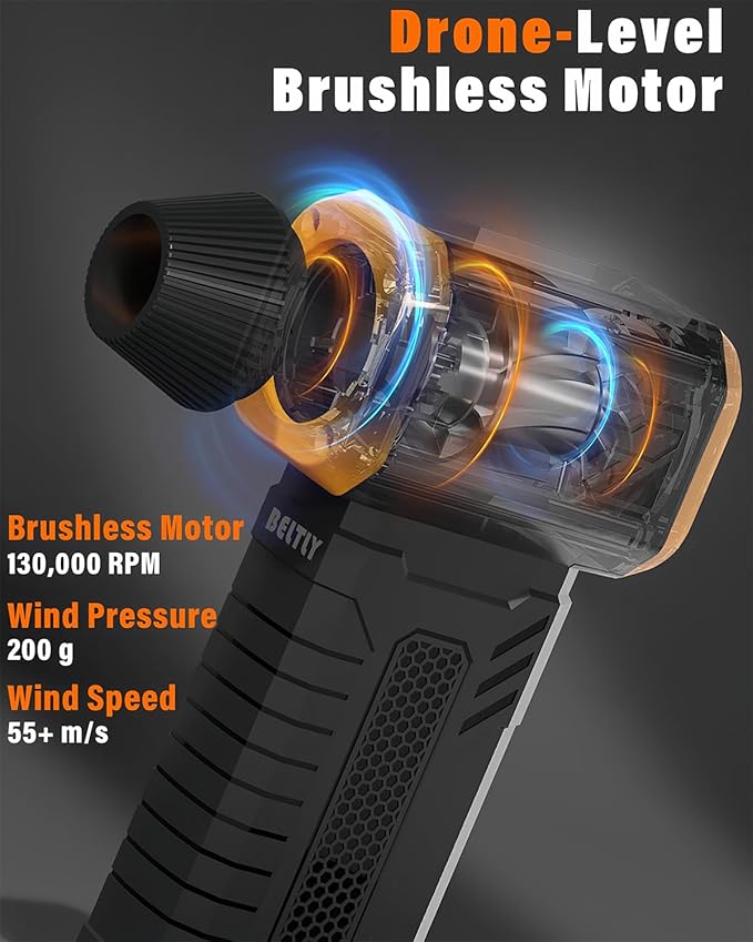 Compressed Air Duster, 130K RPM Powerful Cordless Electric Mini Blower with Display, 10-Gear Adjustable Jet Fan with Fast Charging, Rechargeable Air Blower for Home, Outdoor and Car (Black, Blow)