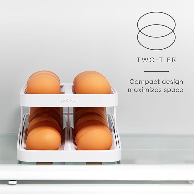 YouCopia RollDown® Egg Dispenser, Rolling Eggs Dispenser and Organizer for Refrigerator Storage, Double Track (Pack of 6)