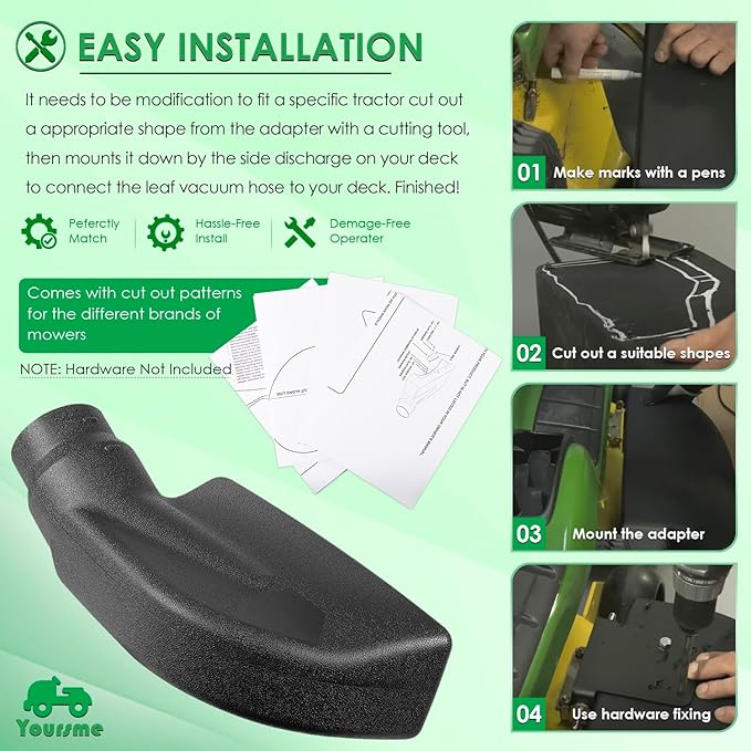 Yoursme 6-1187 Adapter for Mow-N-Vac 69861, 43830, 45-0577, 45-0578, 45-0567 Models Leaf Vacuum Bagger Deck, Heavy-Duty Deck Boot Chute Connector