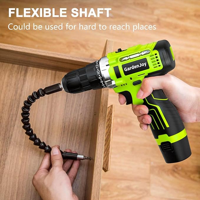 GardenJoy 20V Cordless Drills Set, Power Electric Drill kit with Battery and Charger 65pcs Acessories 3/8"Keyless Chuck 2 Variable Speed 24+1 Position Compact Driver Kit for Home & DIY Project