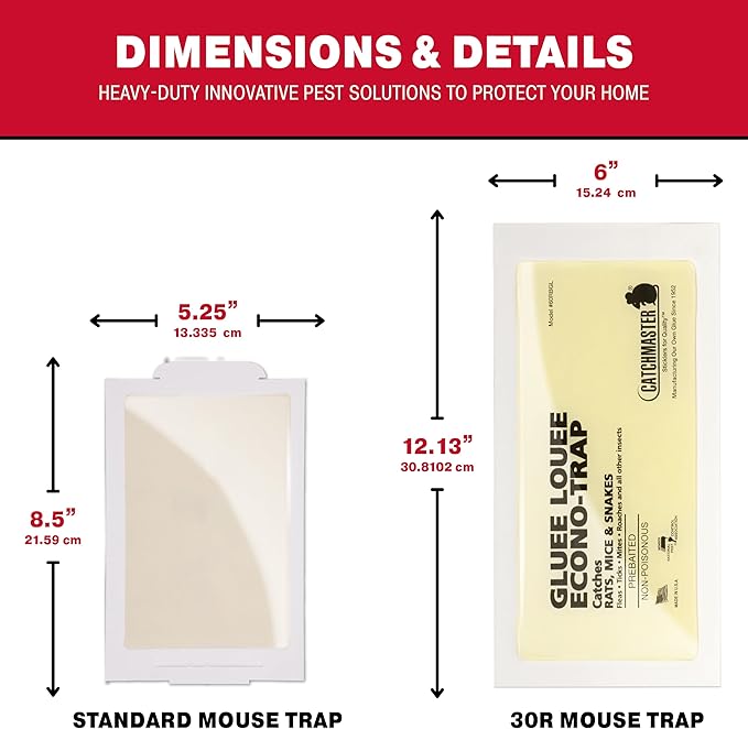 Catchmaster Gluee Louee Rat Extra Large Traps 30-PK, Heavy Duty Glue Traps, Mouse Traps for Home, Pre-Scented Adhesive Glue Boards for Inside House, Snake, Mice, & Spider Traps, Pet Safe Pest Control