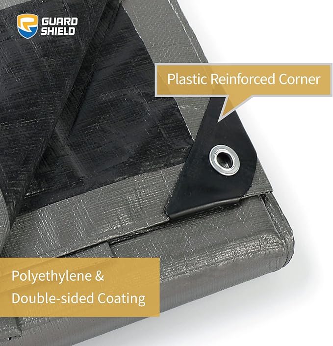 GUARD SHIELD Tarps Heavy Duty Waterproof 12x12 Feet Silver/Black Poly Tarp Cover Square Outdoor Thick UV Resistant Tarpaulin with Grommets 10mil (2-Pack)