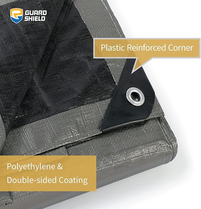 GUARD SHIELD Heavy Duty Tarp 8x10 Feet Silver/Black Multi Purpose Thick Waterproof Poly Tarp Cover 10mil