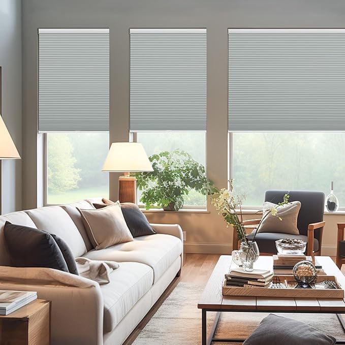 Changshade Cordless Cellular Shades, Blackout Honeycomb Shades for Windows, Pull Down Pleated Blinds, Easy to Install for Indoor Windows and French Doors,31.5" W x 72" H, Grey