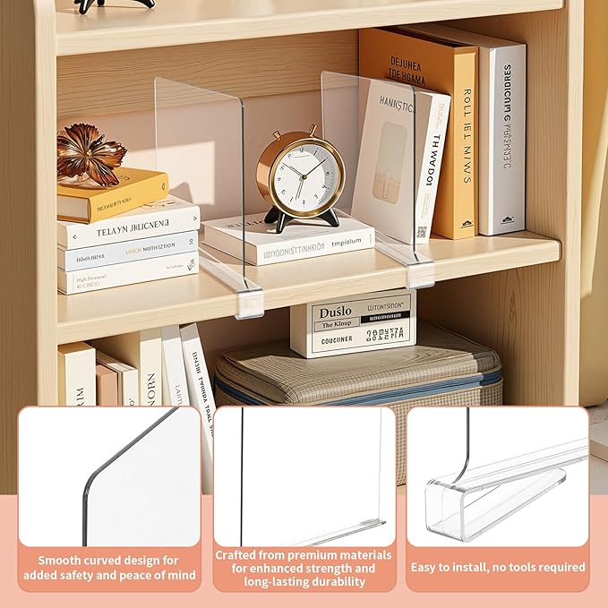 15 Pack Clear Shelf Dividers for Closets, Acrylic Dividers for Shelves, Closet Shelf Divider for Organization,Organizers & Separators for Shelf Storage, Home Closets, Cabinets