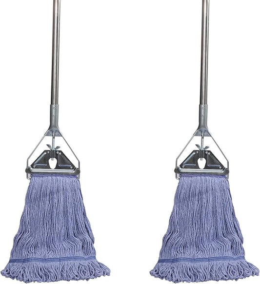 Heavy Duty Loop End String Mop, 67Inch Stainless Steel Handle, Commercial Industrial Grade Mop for Floor Cleaning, 2 Packs