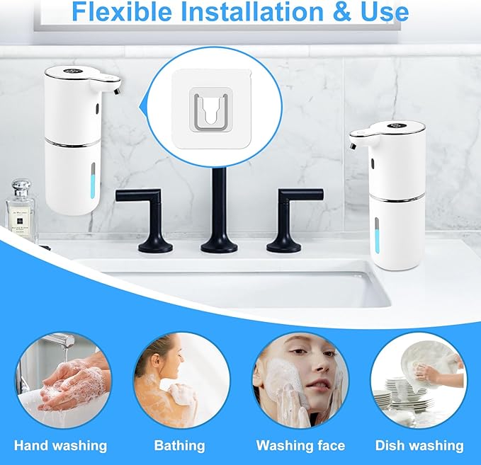 Automatic Soap Dispenser Touchless, Rechargeable Foaming Hand Soap Dispenser with 6 Adjustable Levels & Waterproof Design | Hands-Free Dispenser for Bathroom, Kitchen, Dishwashing & Shower