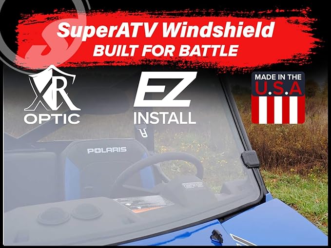 SuperATV Heavy Duty Full Windshield for 2010-2014 Polaris Ranger XP 800 / Ranger Crew / 2010-2016 Ranger XP 800 6X6 | 1/4" Clear Scratch Resistant Polycarbonate| Preinstalled Bulb Seal | USA Made