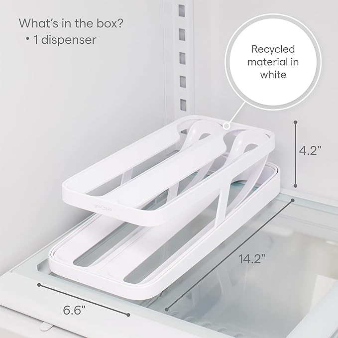 YouCopia RollDown® Egg Dispenser, Rolling Eggs Dispenser and Organizer for Refrigerator Storage, Double Track (Pack of 6)