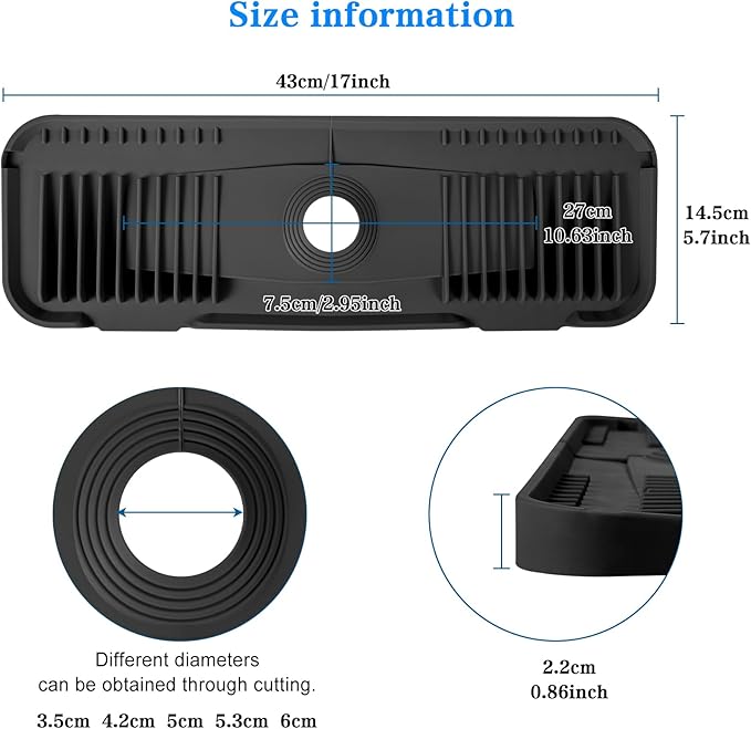 Kitchen Faucet Mat, DK-SIMINA Silicone Faucet Mat Silicone Faucet Drip Catcher with Cuttable Circular Central for Kitchen Sink, Tailor-Made for Faucets with Deck Plate【Black】