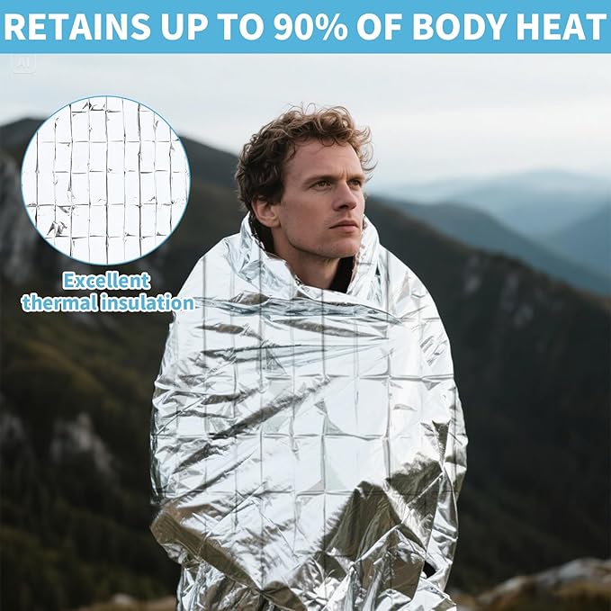 FRONTLINE Emergency Thermal Blankets Large 54" x 84" Mylar Blankets Survival Gear Camping Gear Emergency Space Blanket First Aid for Survival (20)