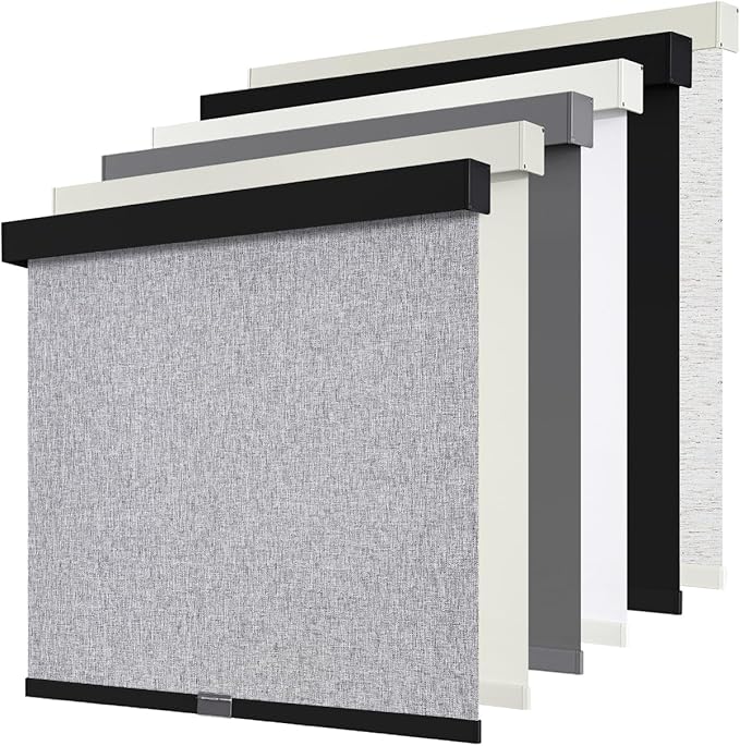Cordless Blackout Roller Shades Blinds for Windows Free-Stop,Pull Down Room Darkening with Valance,Thermal Insulated Woven Fabric Window Door Blinds for Home,Office,Heather Grey 16" W x 72" H