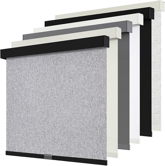 Cordless Blackout Roller Shades Blinds for Windows Free-Stop,Pull Down Room Darkening with Valance,Thermal Insulated Woven Fabric Window Door Blinds for Home,Office,Heather Grey 44" W x 72" H